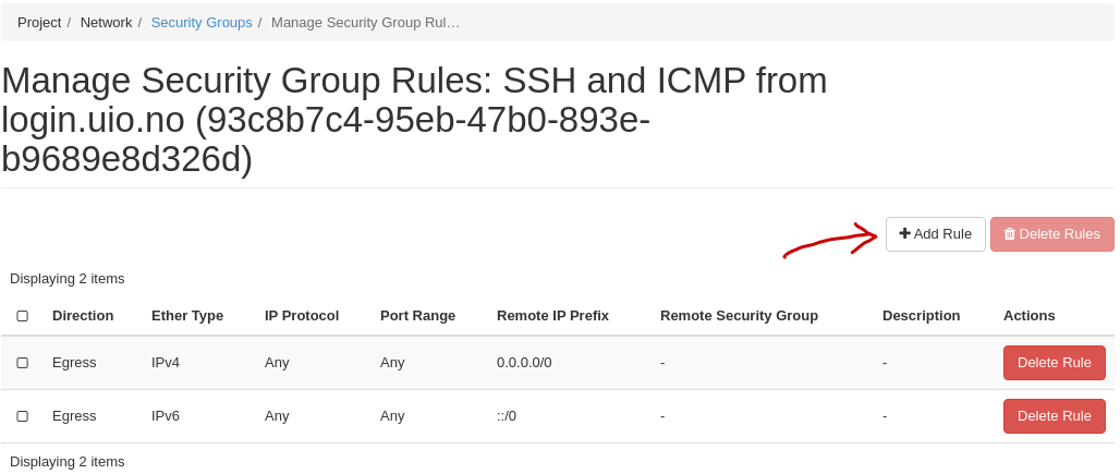 Add security group rule